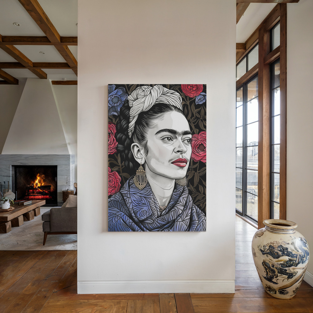 Canvas print - Frida Portrait 7 by the fireplace