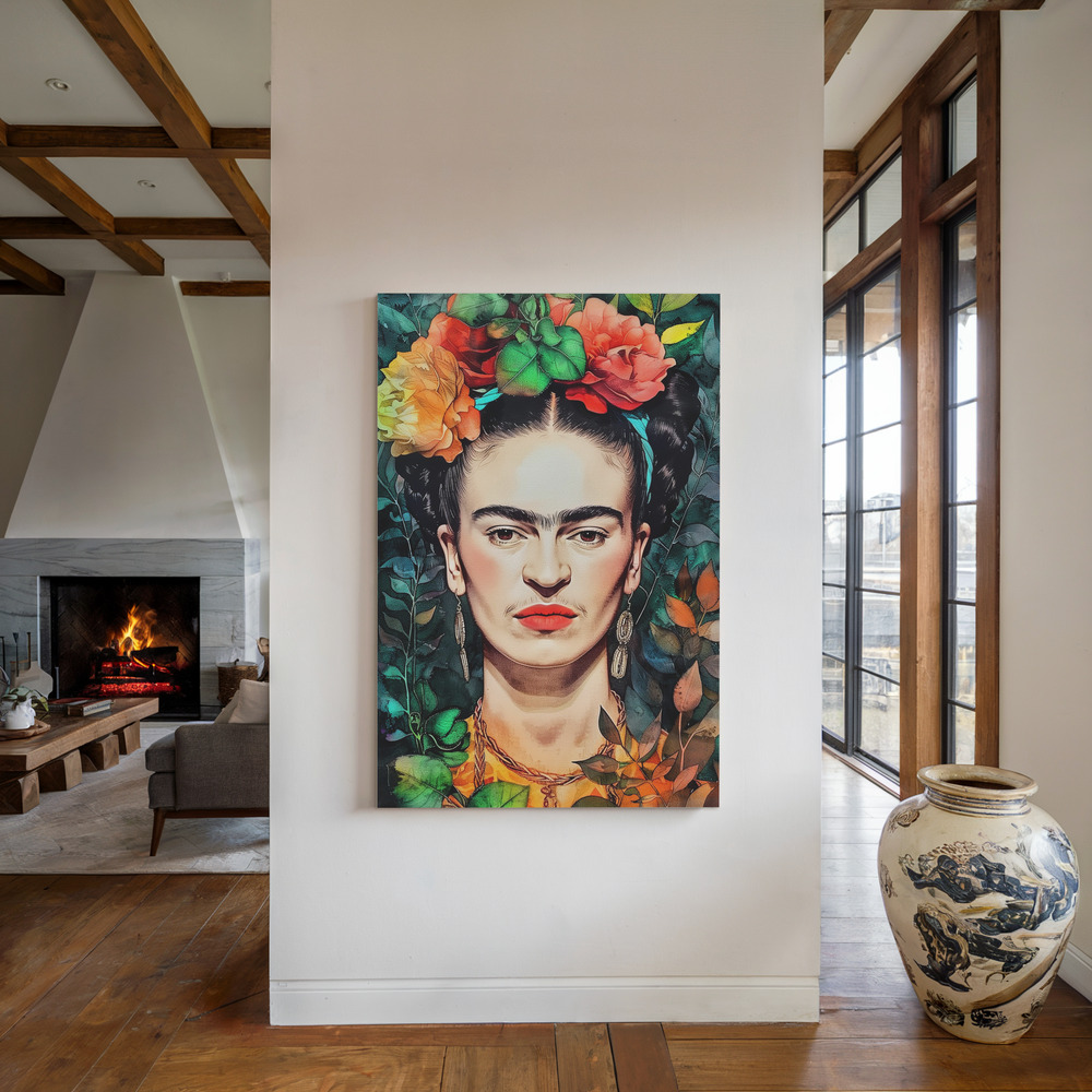 Canvas print - Frida Portrait 9 by the fireplace