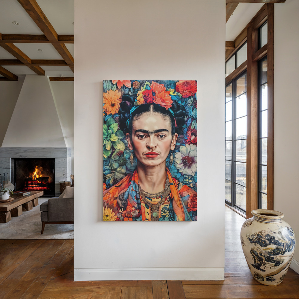 Canvas print - Frida Portrait 11 by the fireplace