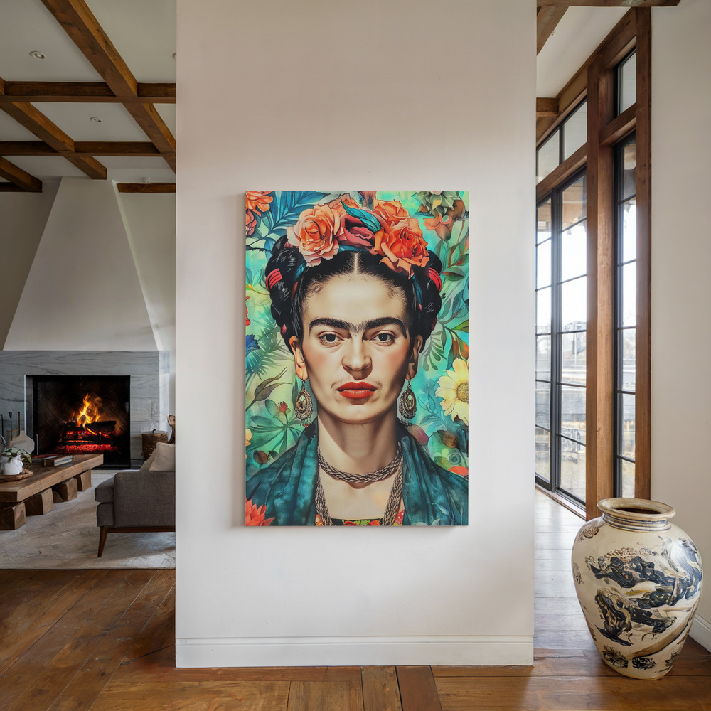 Canvas print - Frida Portrait 10 by the fireplace