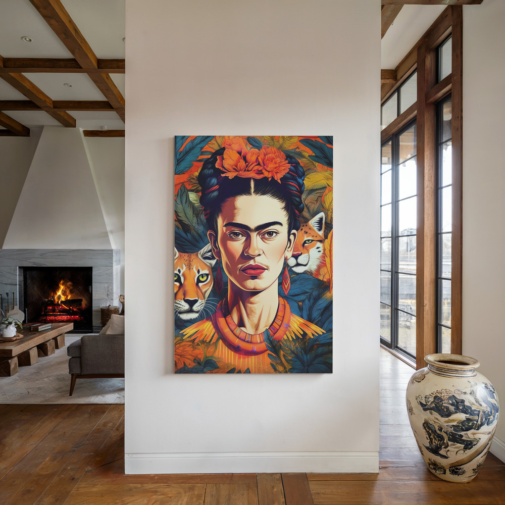 Canvas print - Frida Portrait 13 by the fireplace