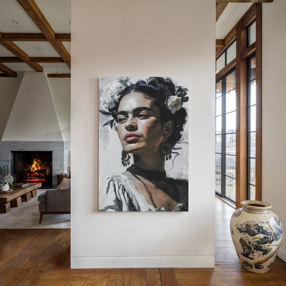 Canvas print - Frida Portrait 14 by the fireplace