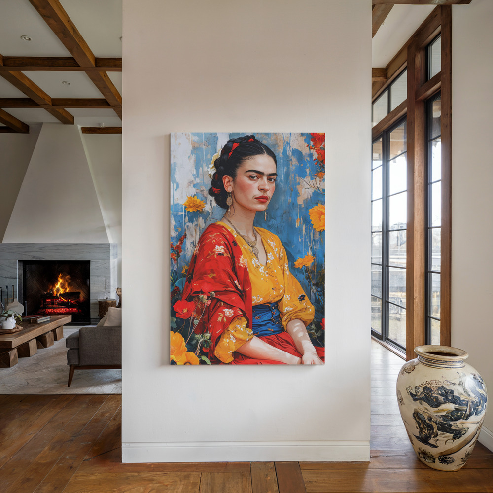 Canvas print - Frida Portrait 4 by the fireplace