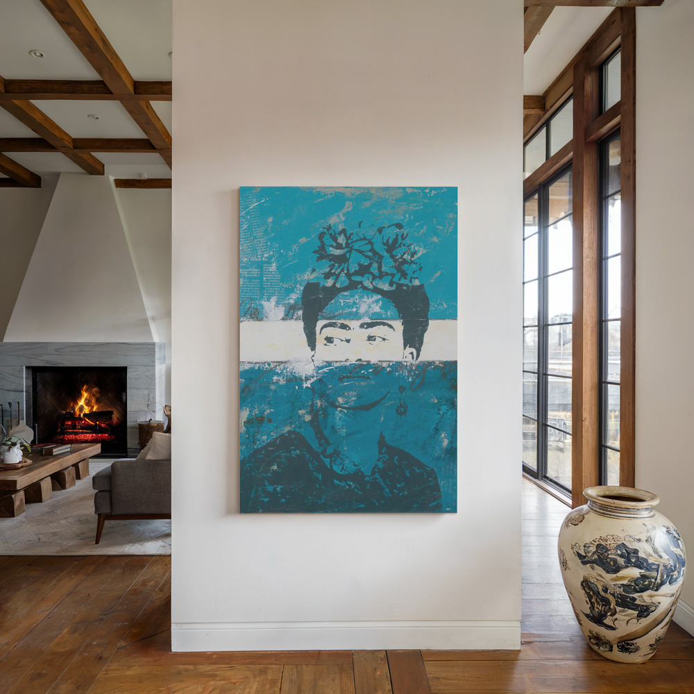 Canvas print - Frida and La Vida Entera by the fireplace
