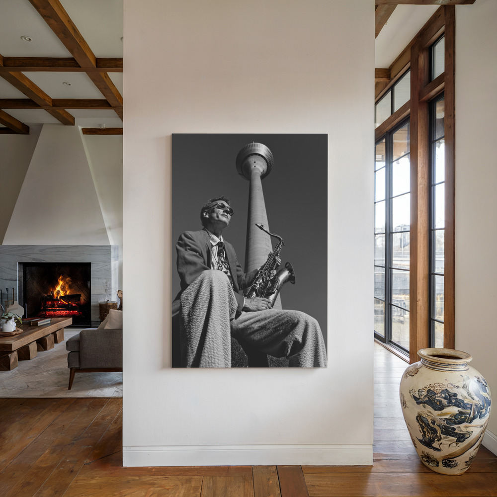 Canvas print - Frank M., Saxophonist by the fireplace