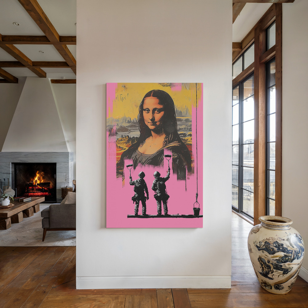 Canvas print - Pink Monalisa by the fireplace