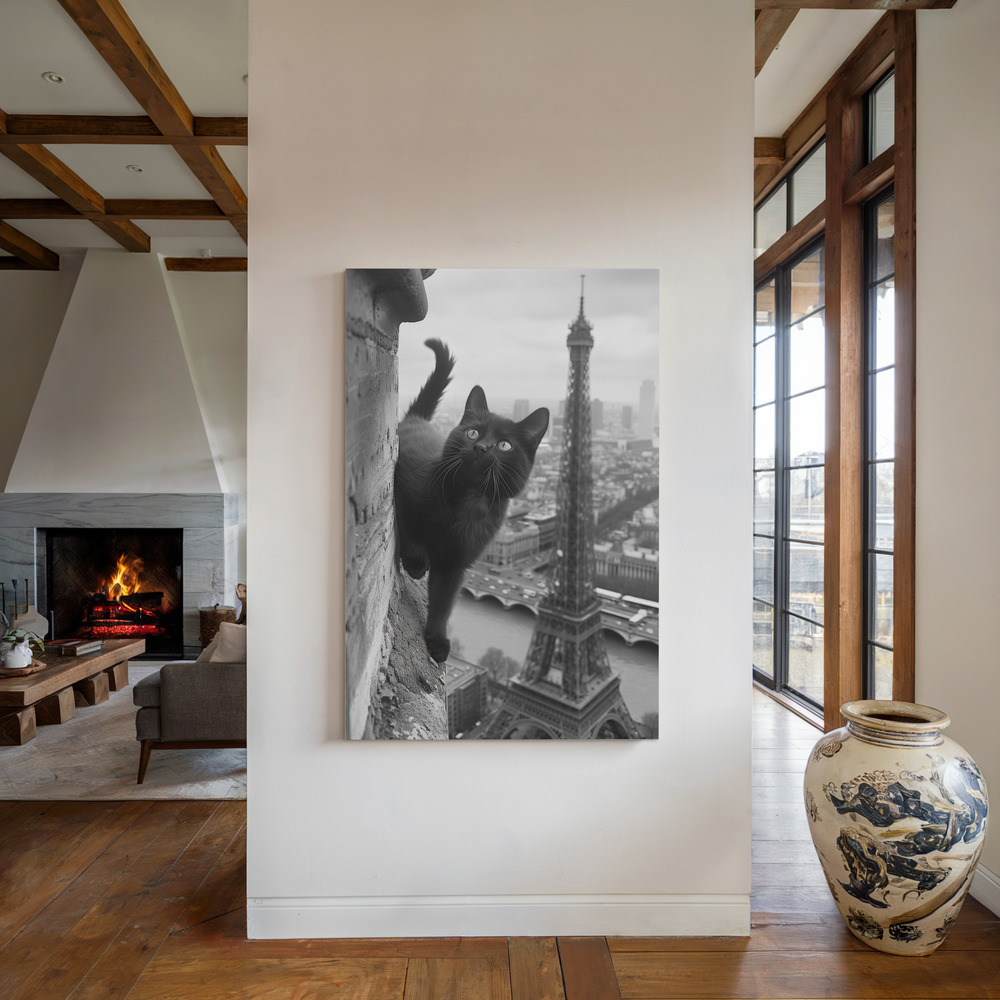 Canvas print - Kitty in Paris by the fireplace