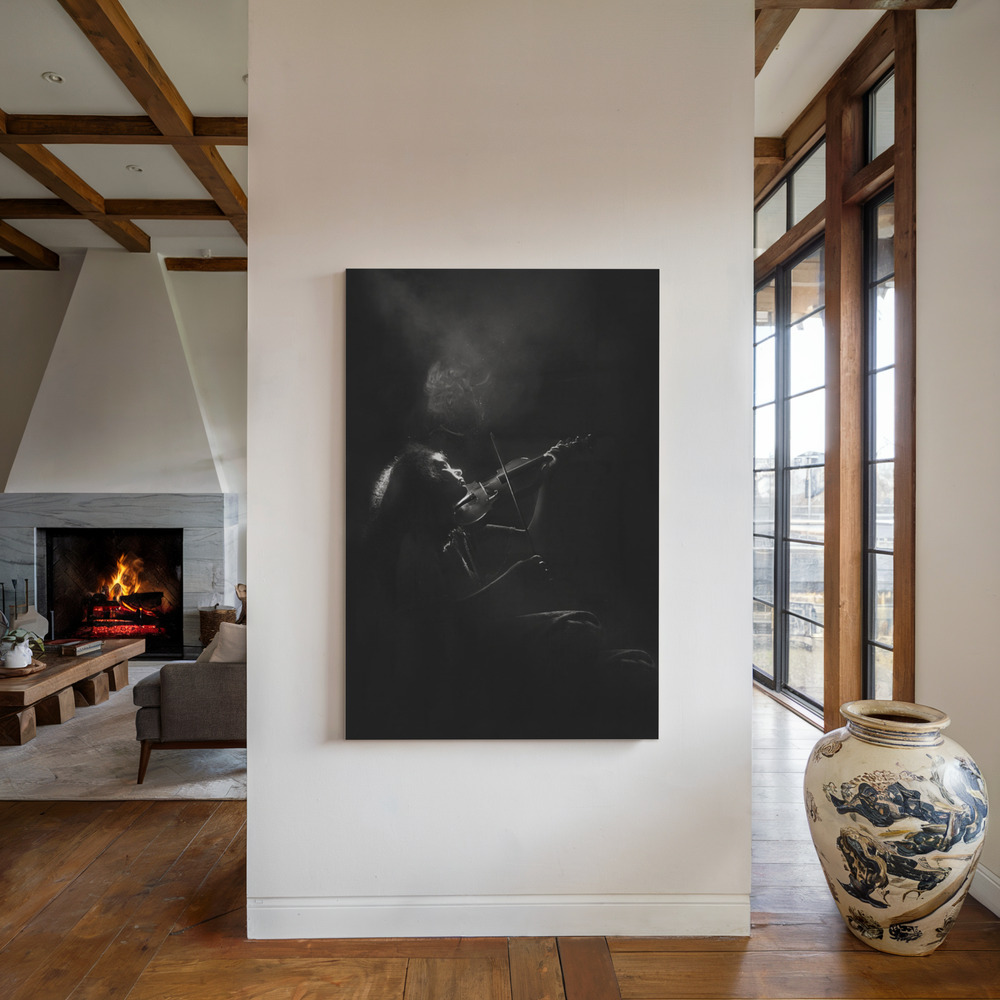 Canvas print - First, there was a violin.... by the fireplace