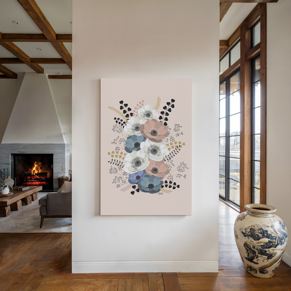 Canvas print - Anemones Floral Bouquet by the fireplace
