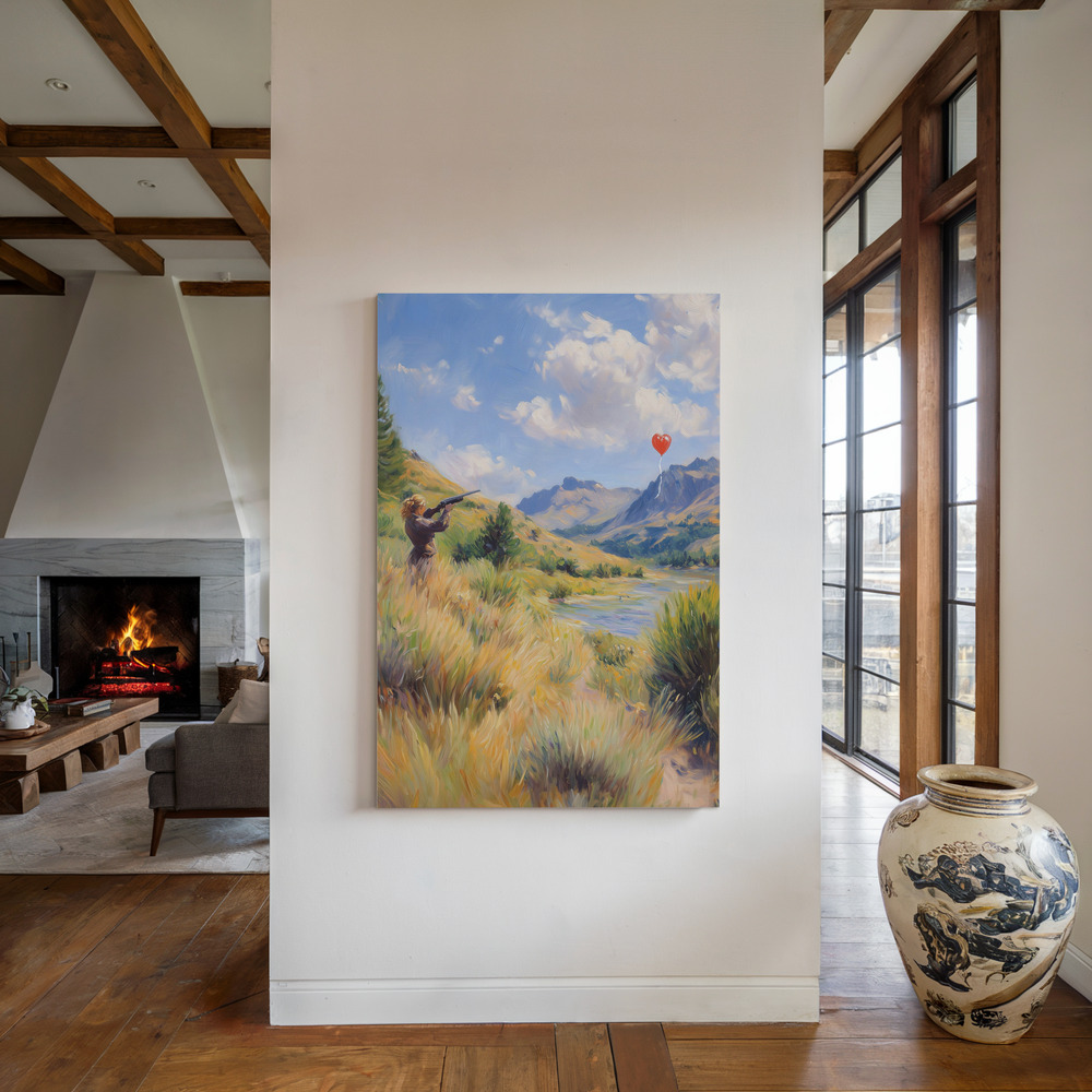 Canvas print - Shooting for love by the fireplace