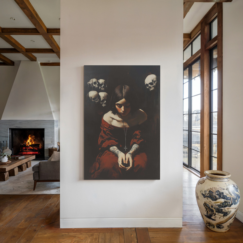 Canvas print - Penitent Rebel by the fireplace