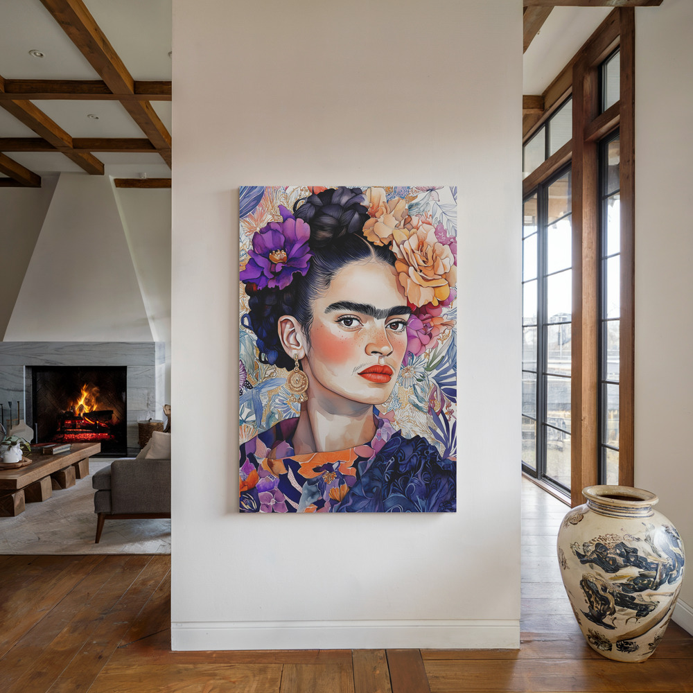 Canvas print - Frida portrait by the fireplace