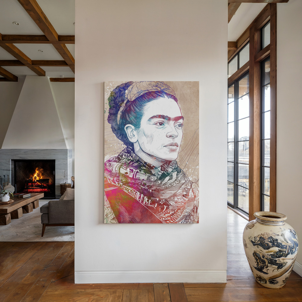 Canvas print - Frida portrait by the fireplace