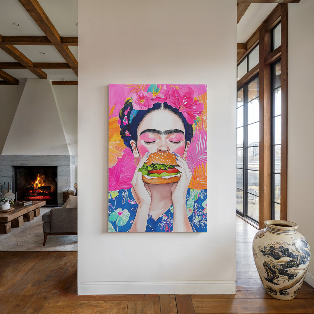 Canvas print - Frida Eating by the fireplace