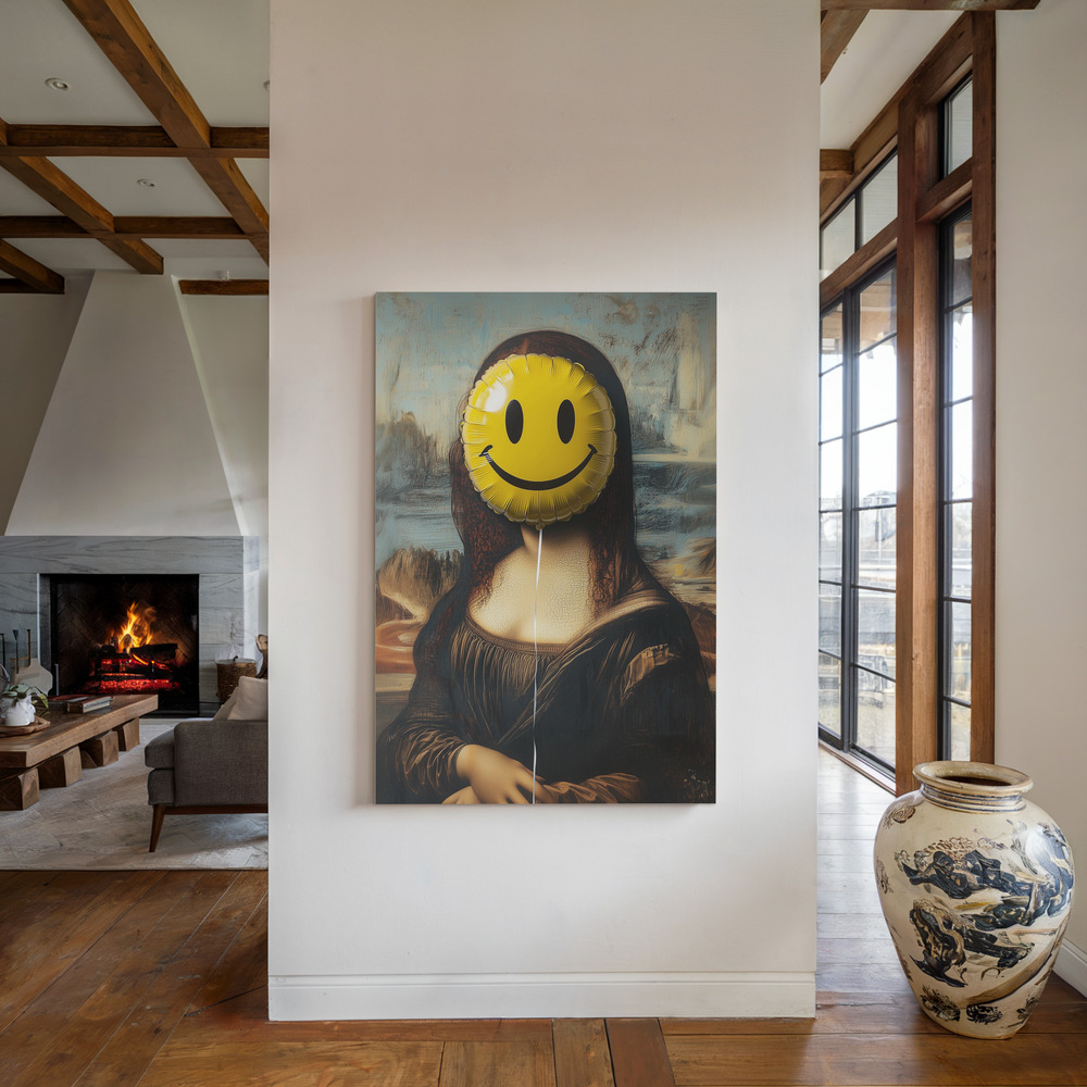 Canvas print - Parody of the Mona Lisa by the fireplace
