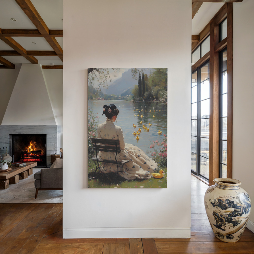 Canvas print - Tranquil Waterside by the fireplace