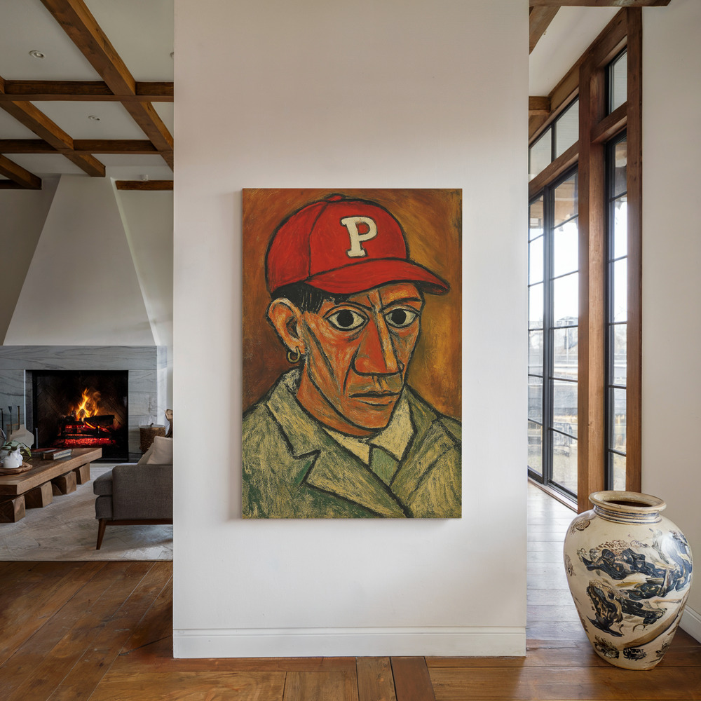 Canvas print - Red Cap Gaze by the fireplace