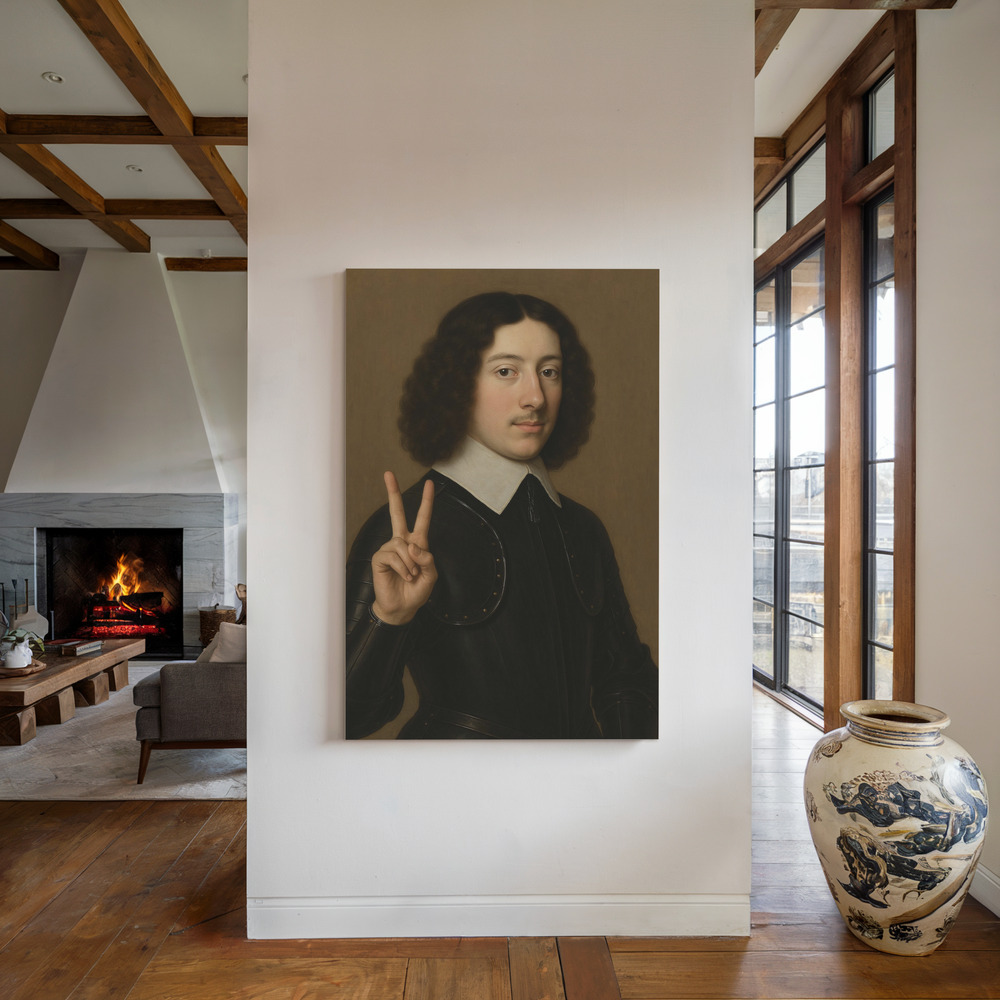 Canvas print - Playful Victory by the fireplace