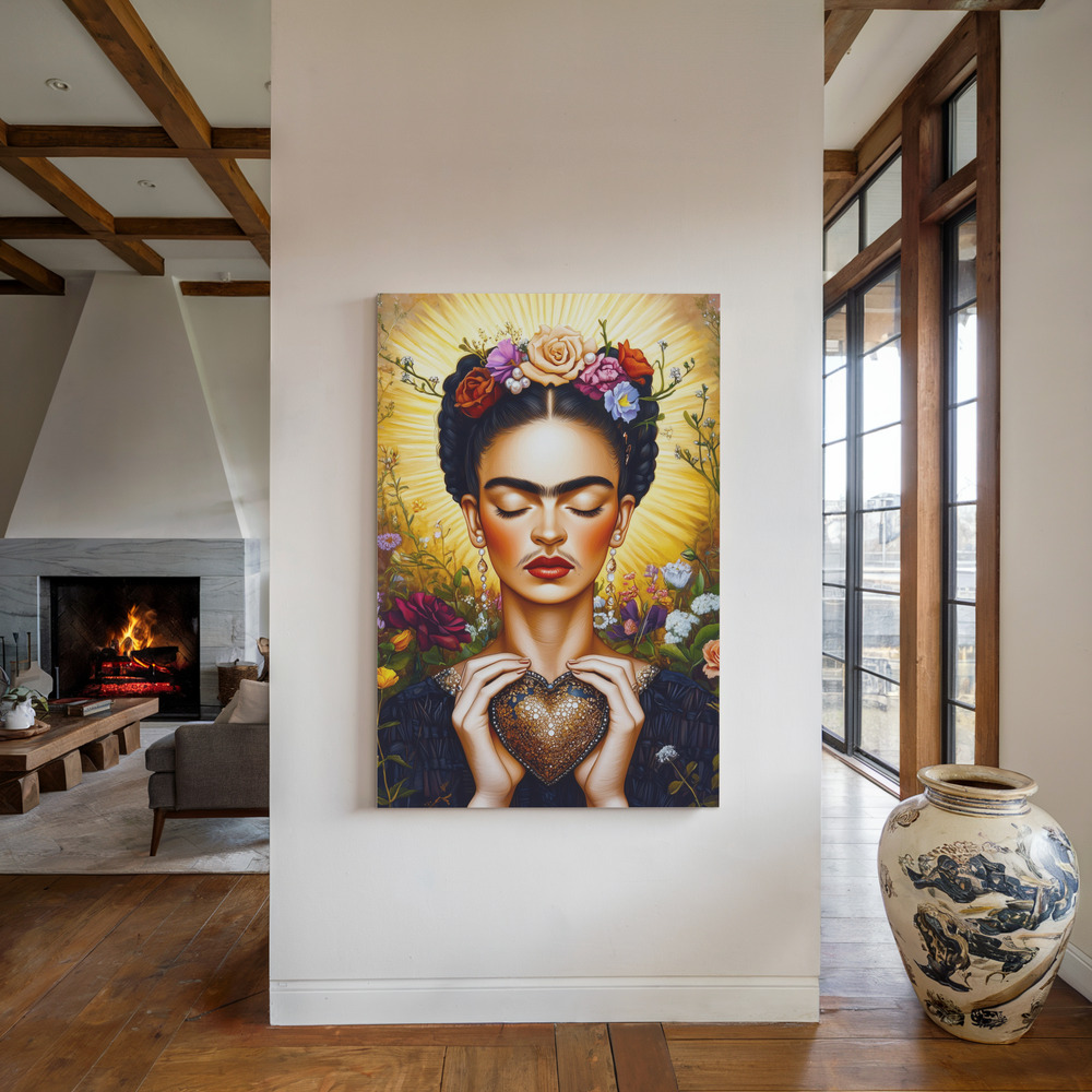 Canvas print - Frida Love portrait by the fireplace