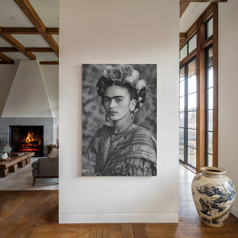 Leinwandbild - Frida Portrait am Kamin