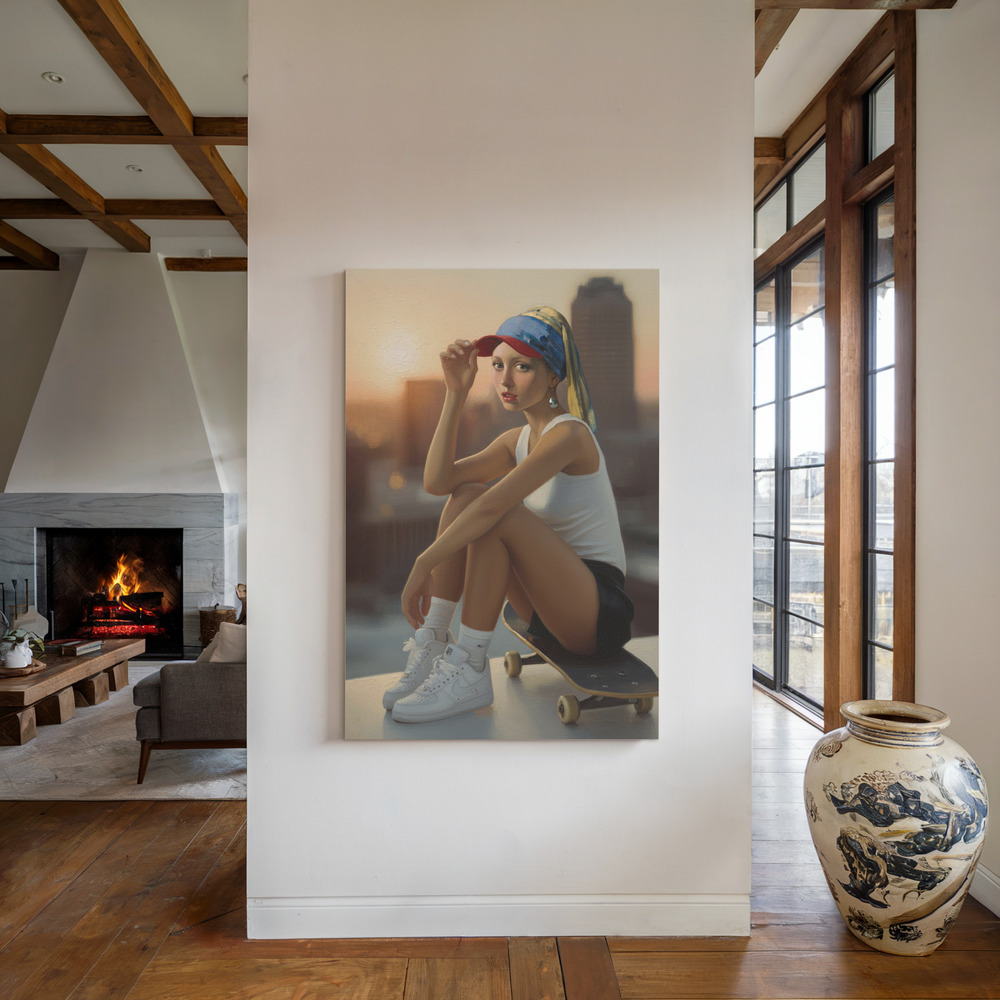 Canvas print - Sunset Pearl by the fireplace