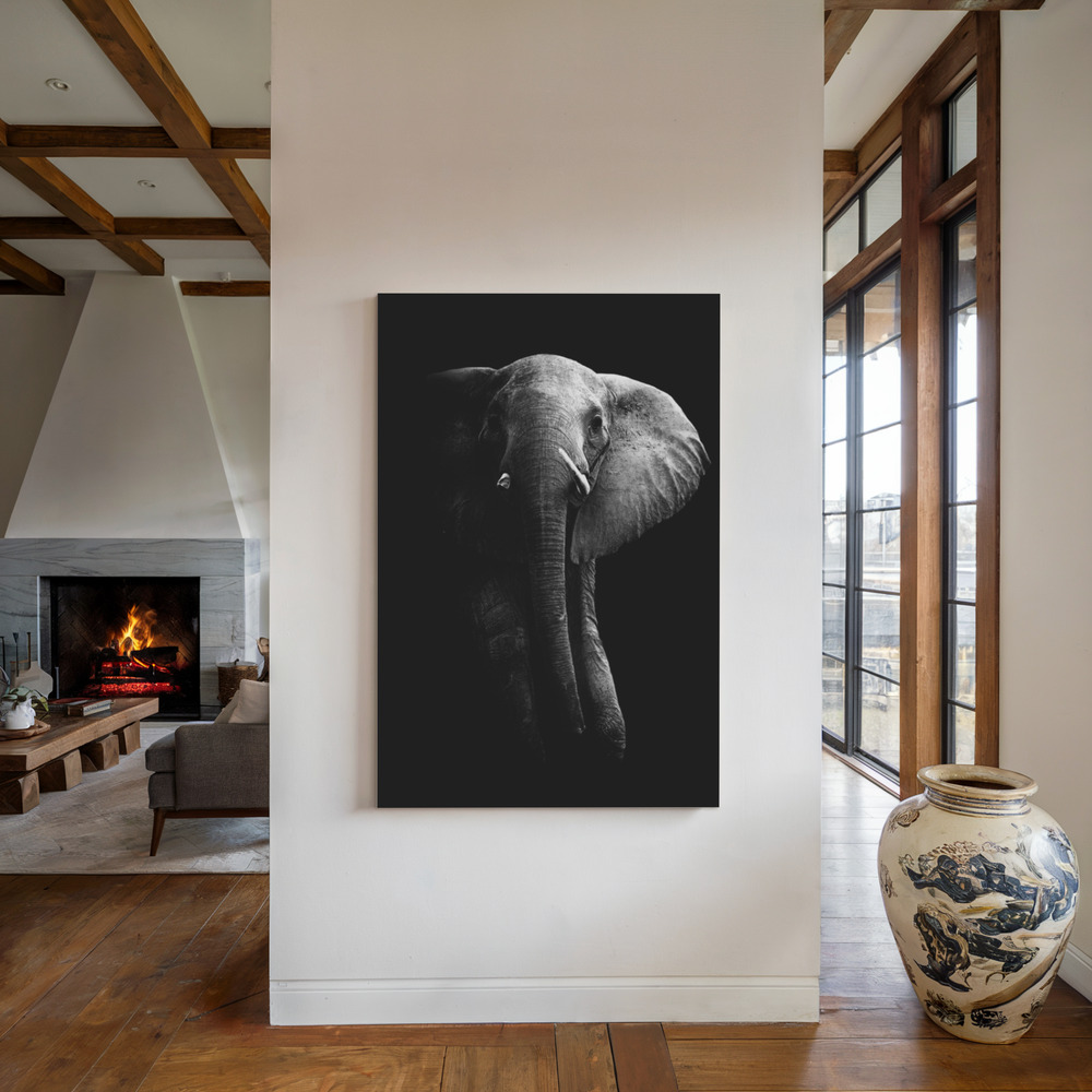Leinwandbild - Elephant! am Kamin