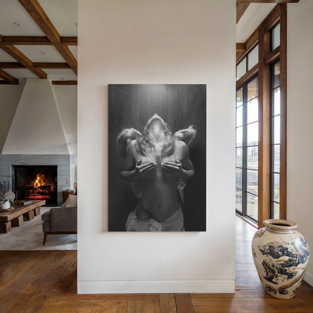 Canvas print - Fallen angel by the fireplace