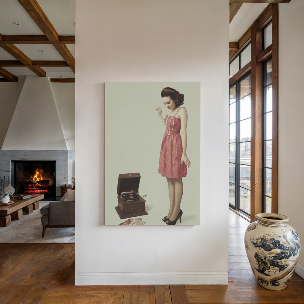 Canvas print - Pin Up Girl III by the fireplace