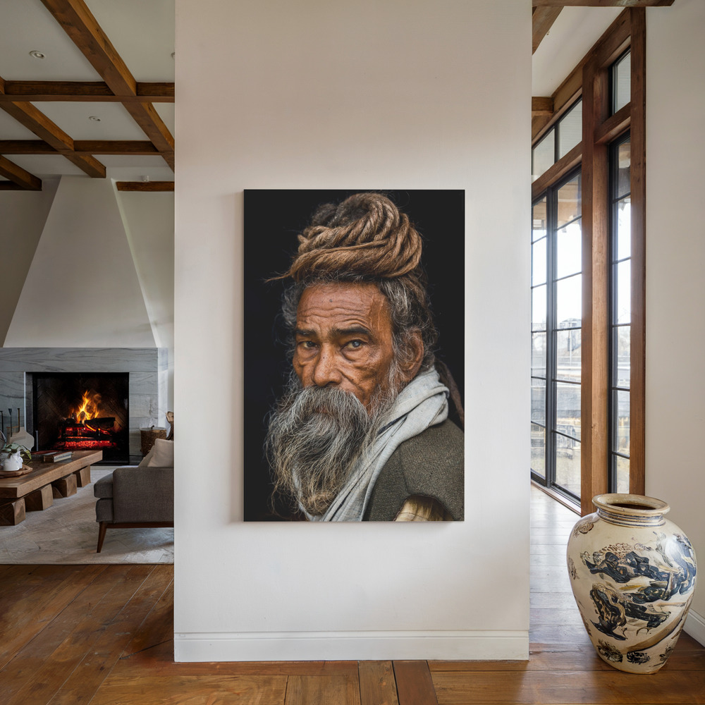 Canvas print - Portrait of a Sadhu... by the fireplace