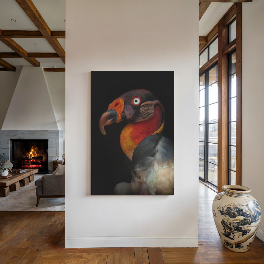 Leinwandbild - King vulture-Sarcoramphus papa am Kamin