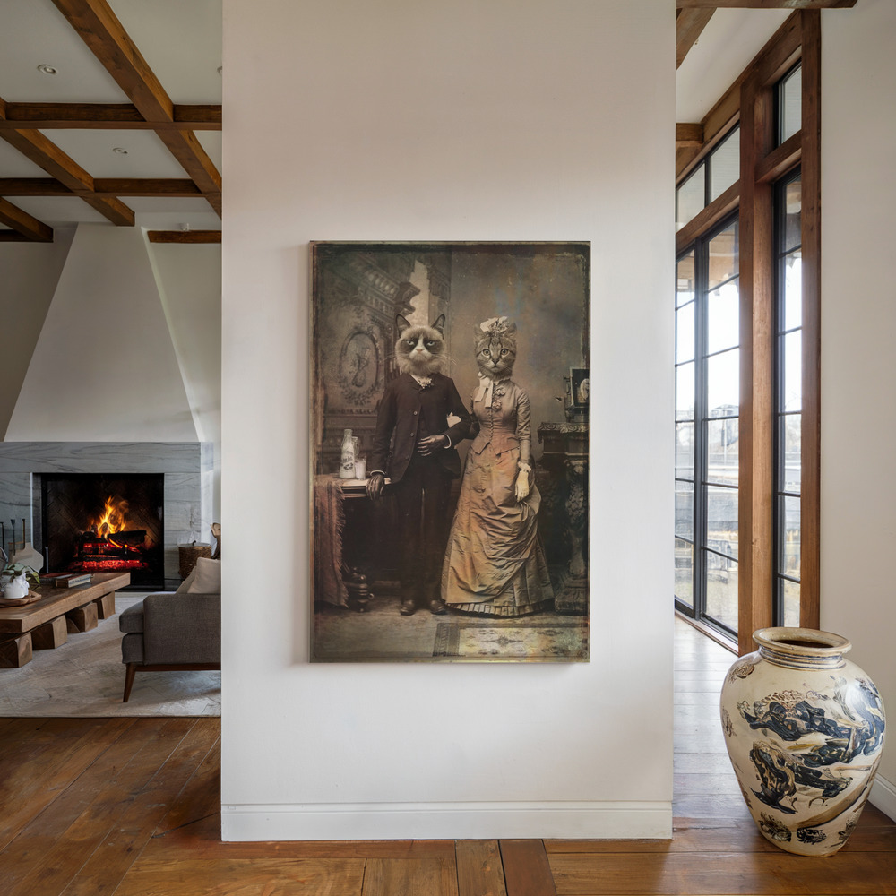 Canvas print - Cat Couple by the fireplace