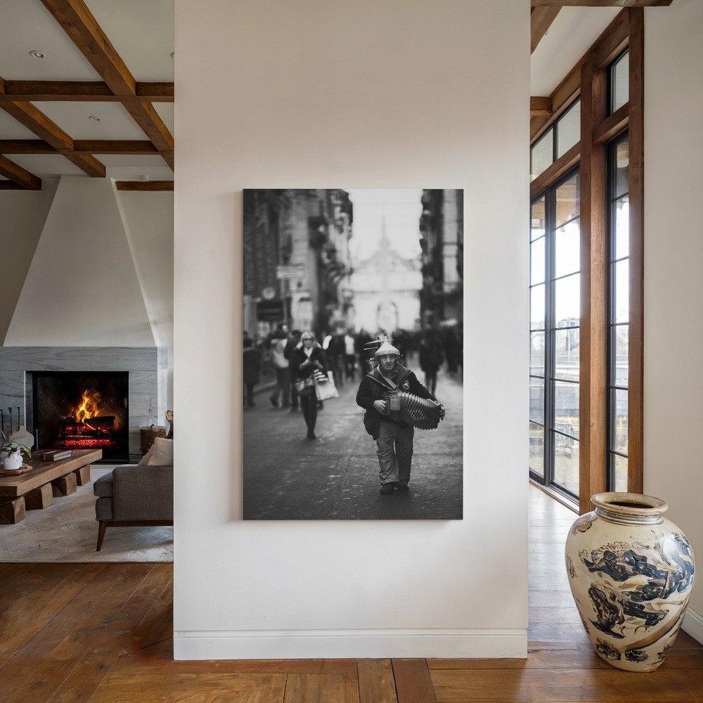 Canvas print - Orchestra-man by the fireplace