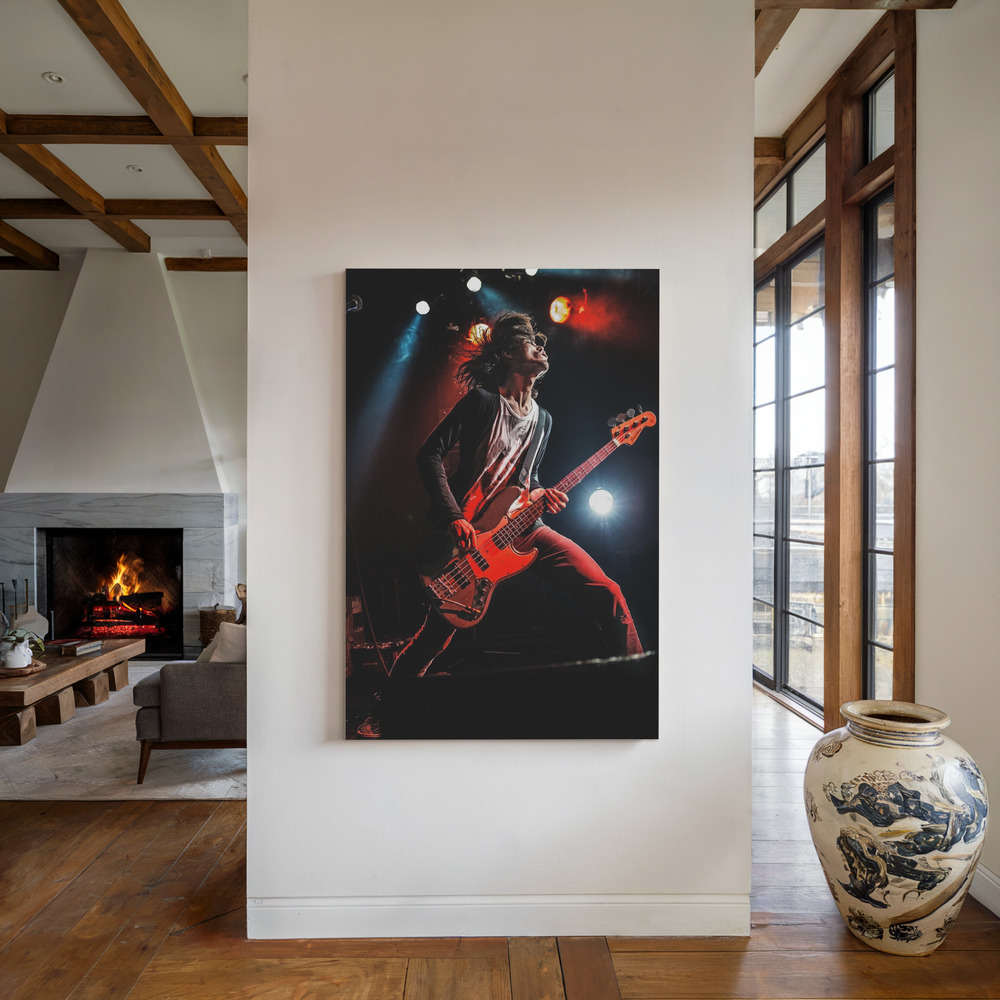 Canvas print - Bass Player by the fireplace
