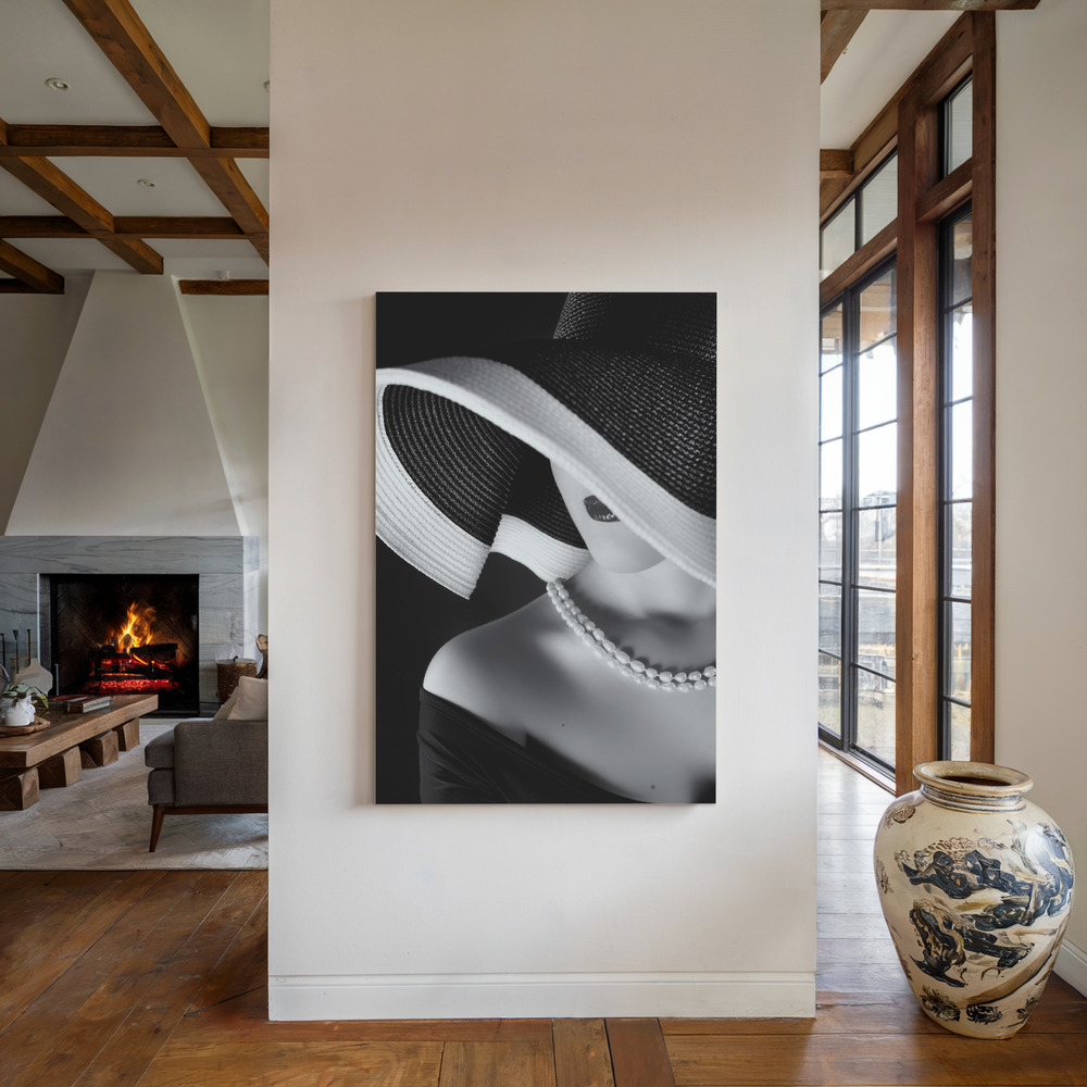 Canvas print - La femme au chapeau by the fireplace