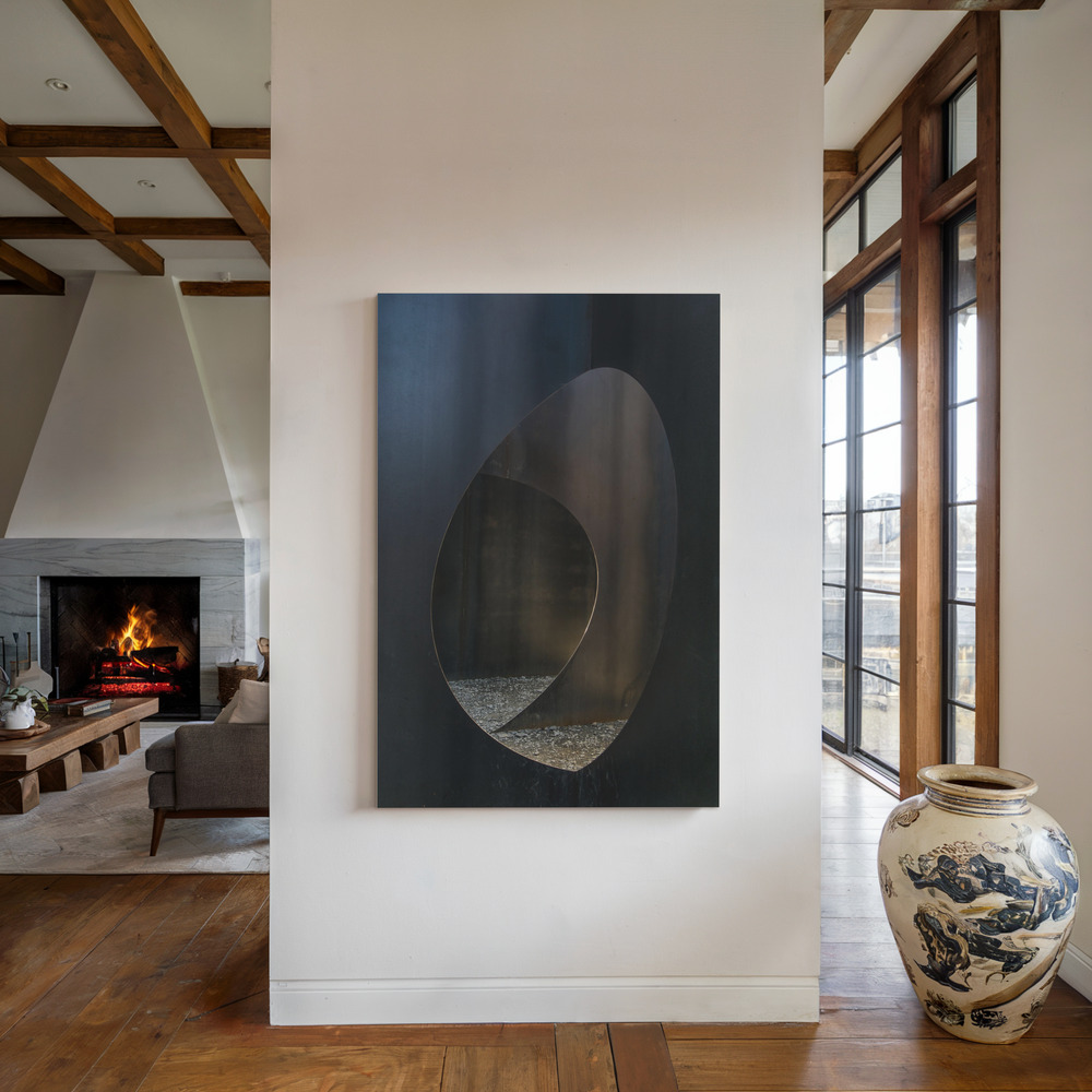 Canvas print - Oval steel by the fireplace