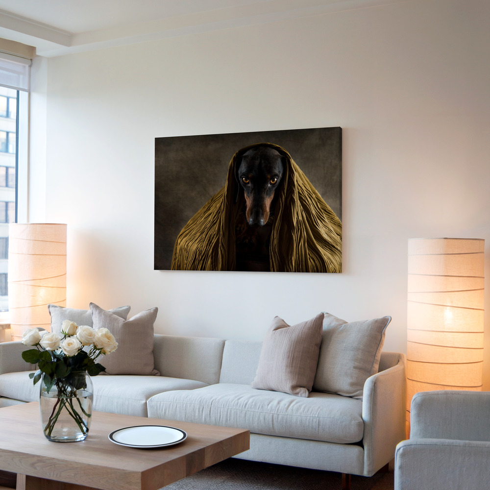 Canvas schilderi - Golden Eyes in de woonkamer
