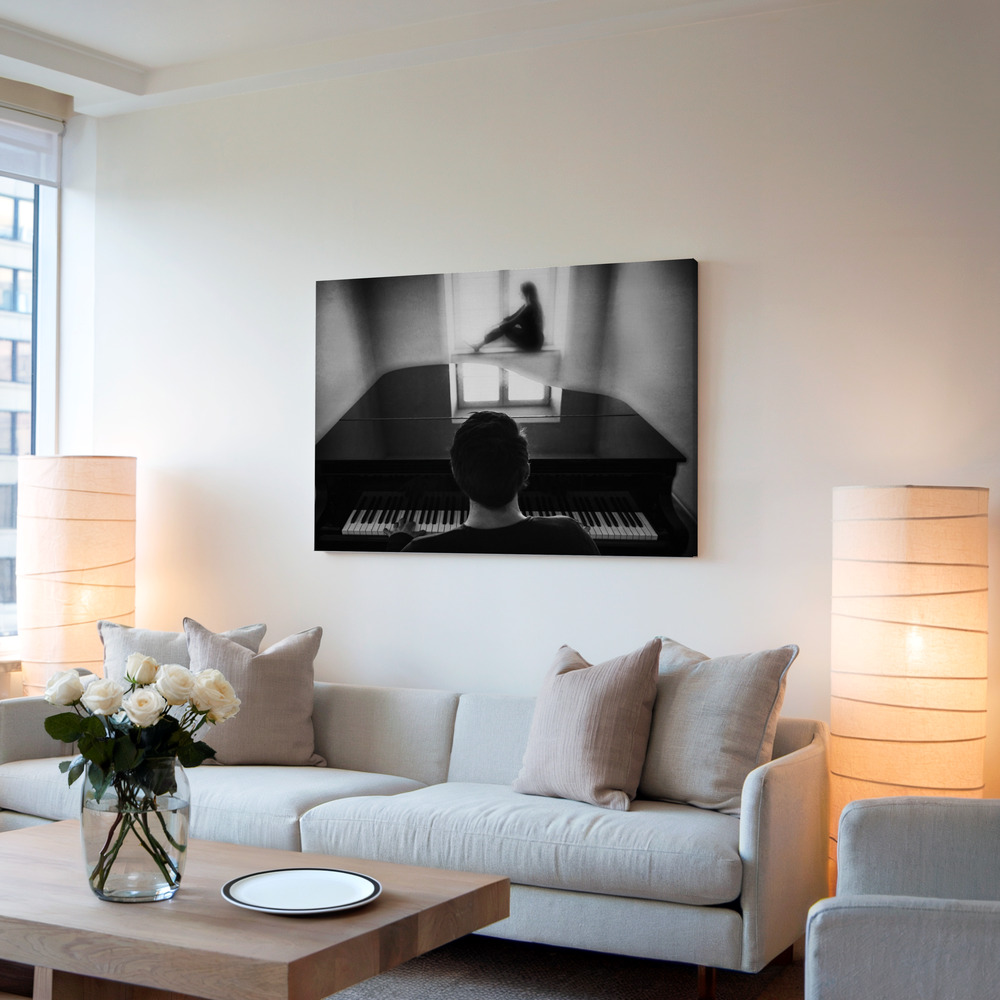 Canvas print - The pianist and his muse in living room