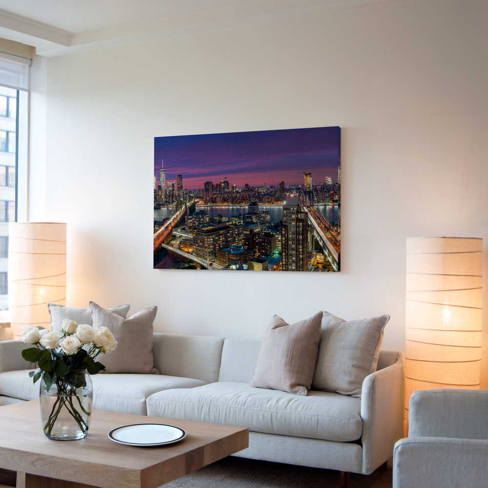 Canvas print - Manhattan skyline during beautiful sunset in living room