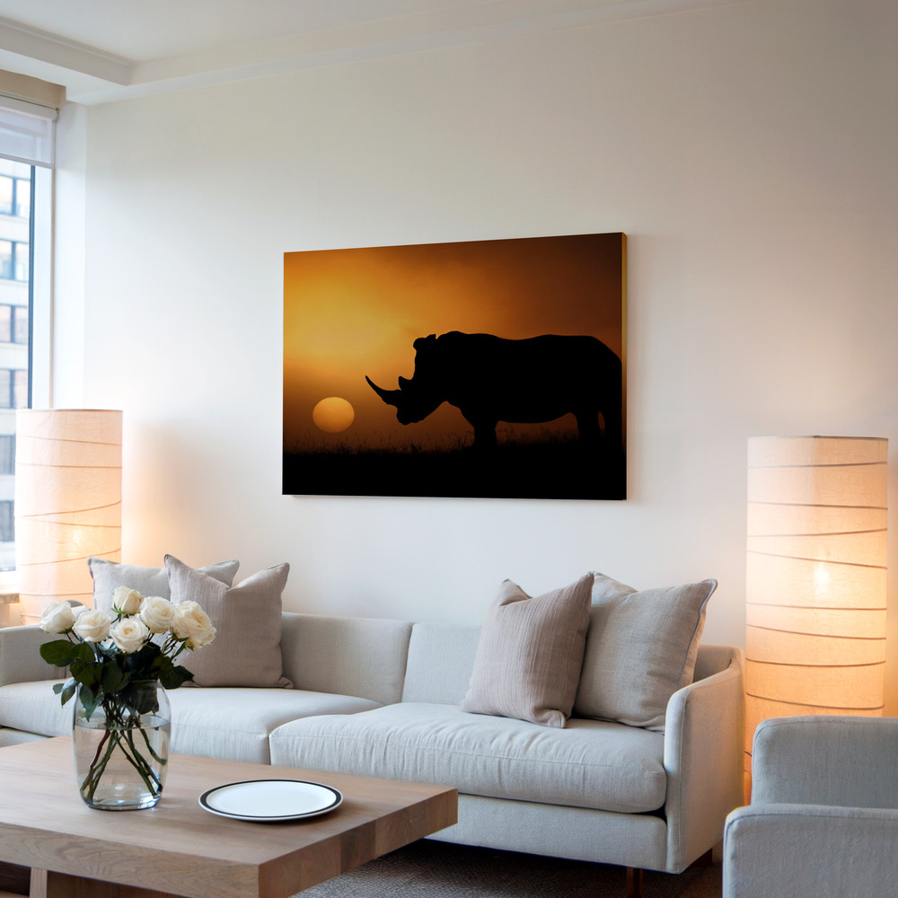 Lærred - Rhino Sunrise i stuen