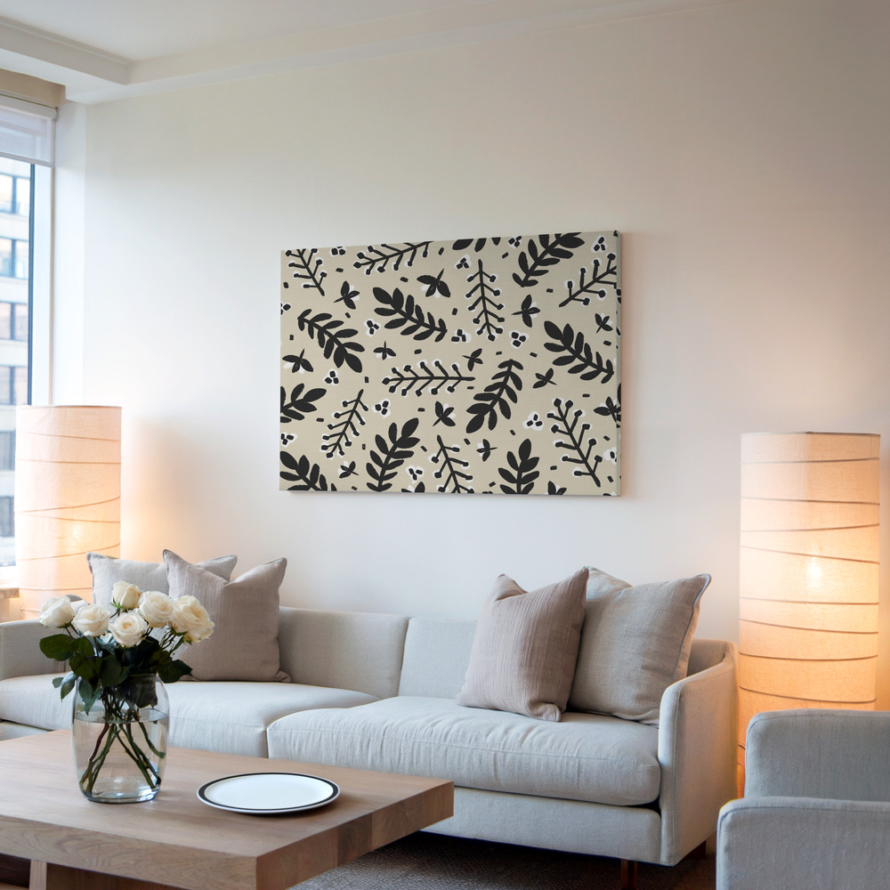 Toile - Branches on Beige Background Square dans le salon