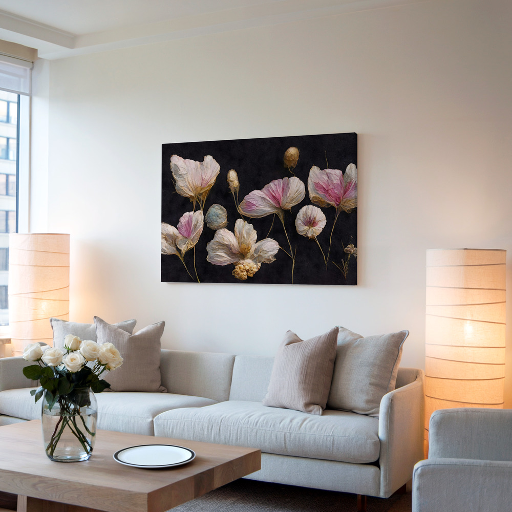 Leinwandbild - Gentle Pink Dry flowers im Wohnzimmer
