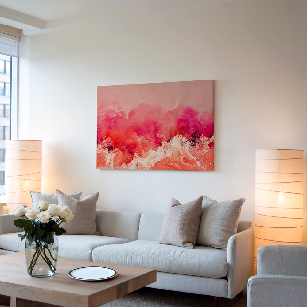 Canvas schilderi - Pink Wave in de woonkamer