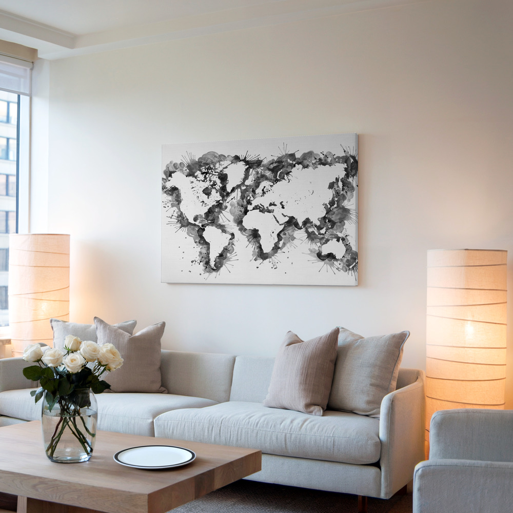 Toile - Gray strokes world map dans le salon