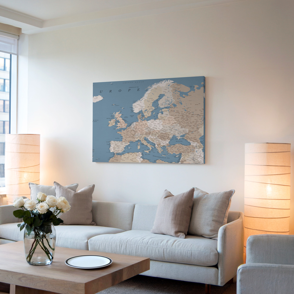 Stampe su tela - Amias detailed map of Europe in soggiorno