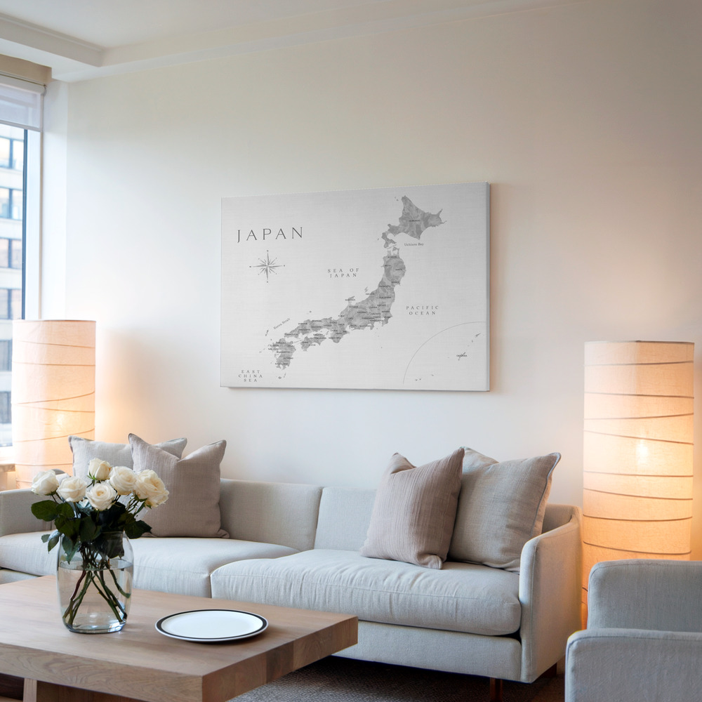 Canvas taulu - Gray watercorlor map of Japan olohuoneessa