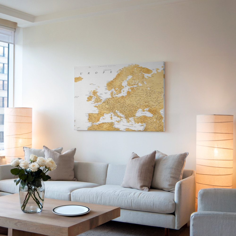 Canvas taulu - Golden detailed map of Europe olohuoneessa