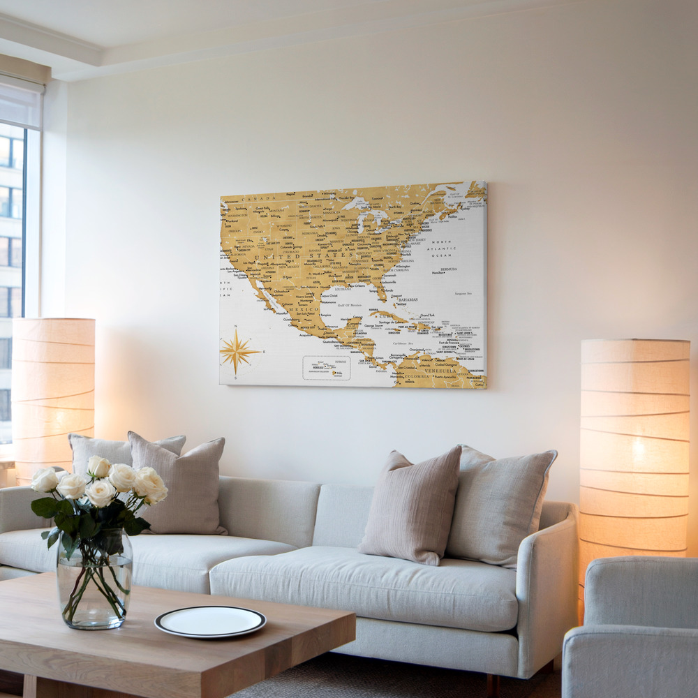 Obraz na płótnie - Golden map of USA and Mexico w salonie