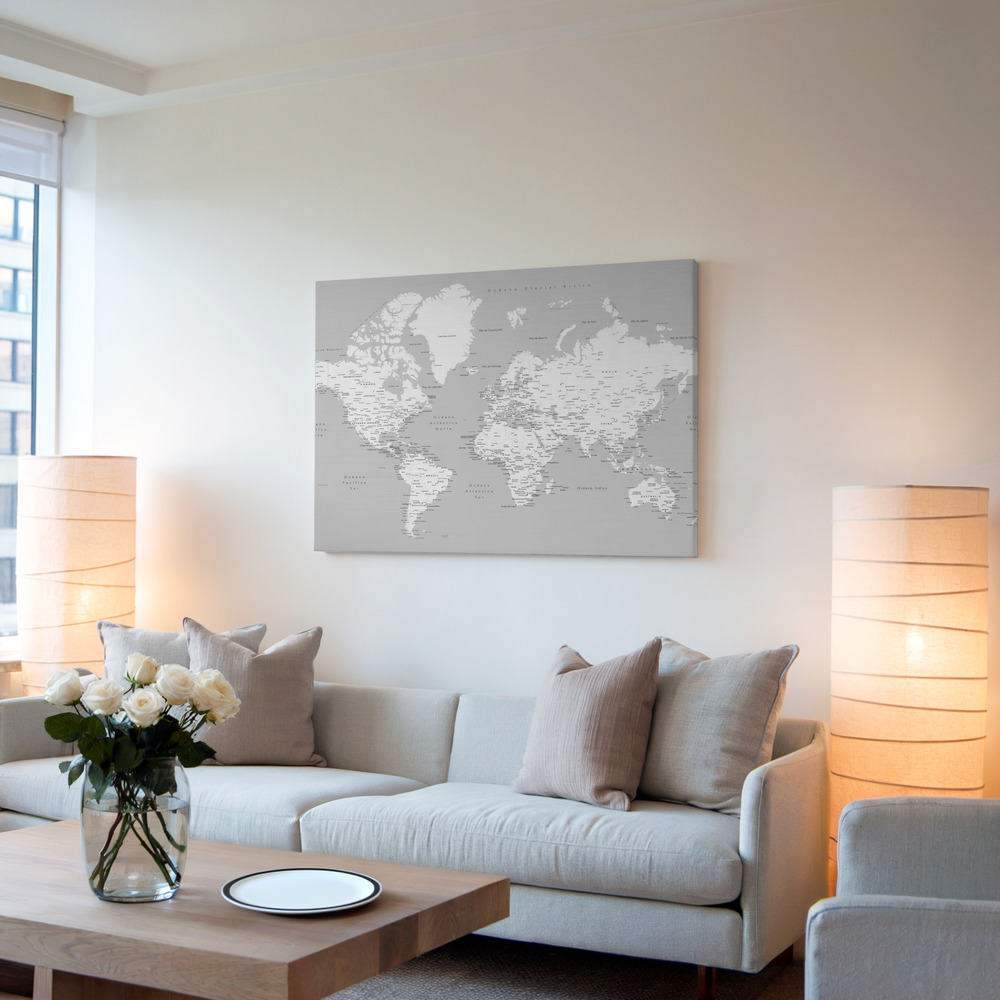 Stampe su tela - Hart world map in Spanish in soggiorno