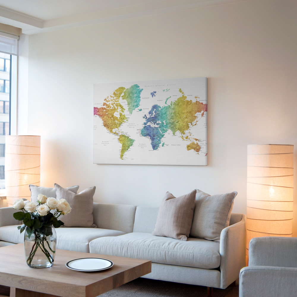 Stampe su tela - Jude world map in Spanish in soggiorno