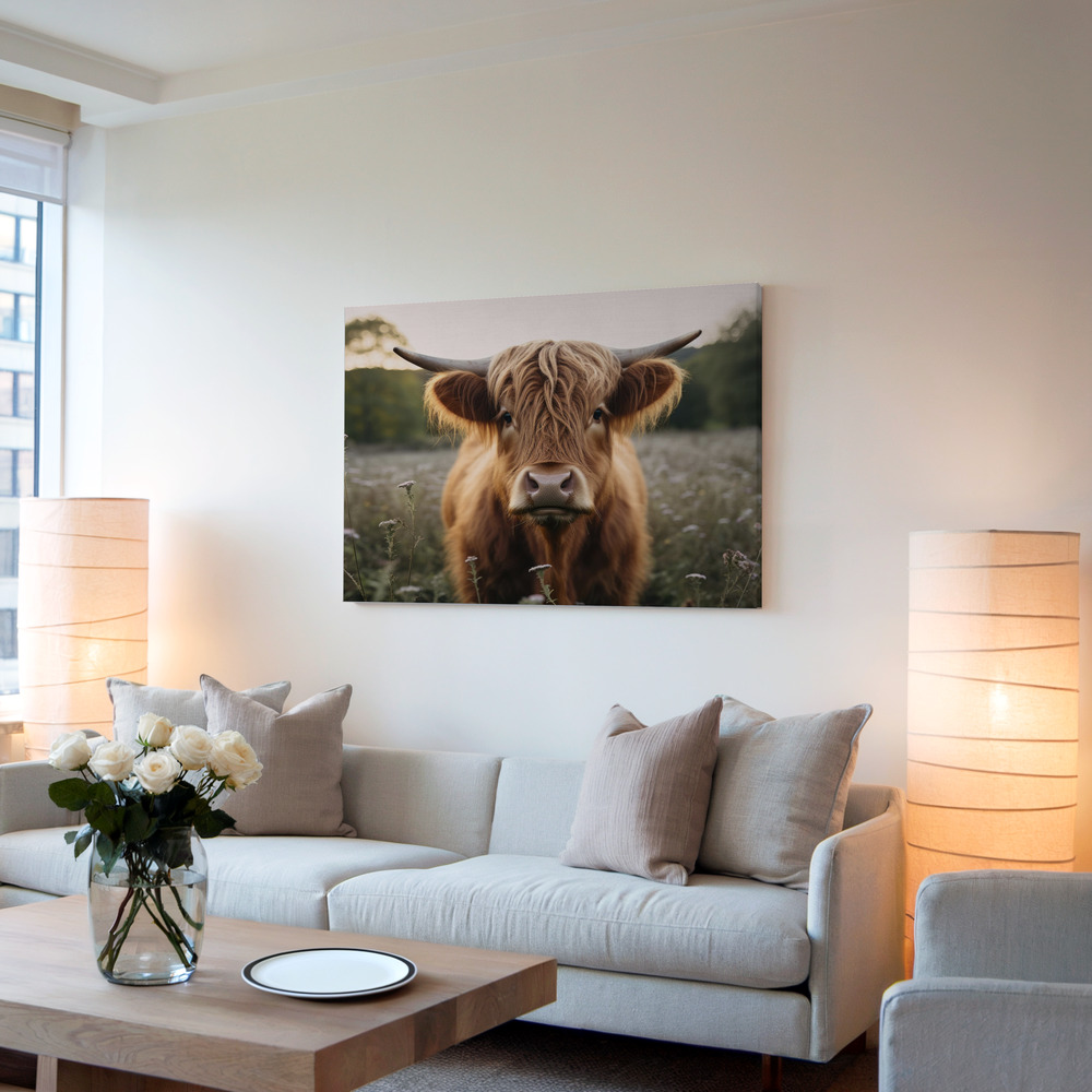Obraz na płótnie - Highland Cow w salonie